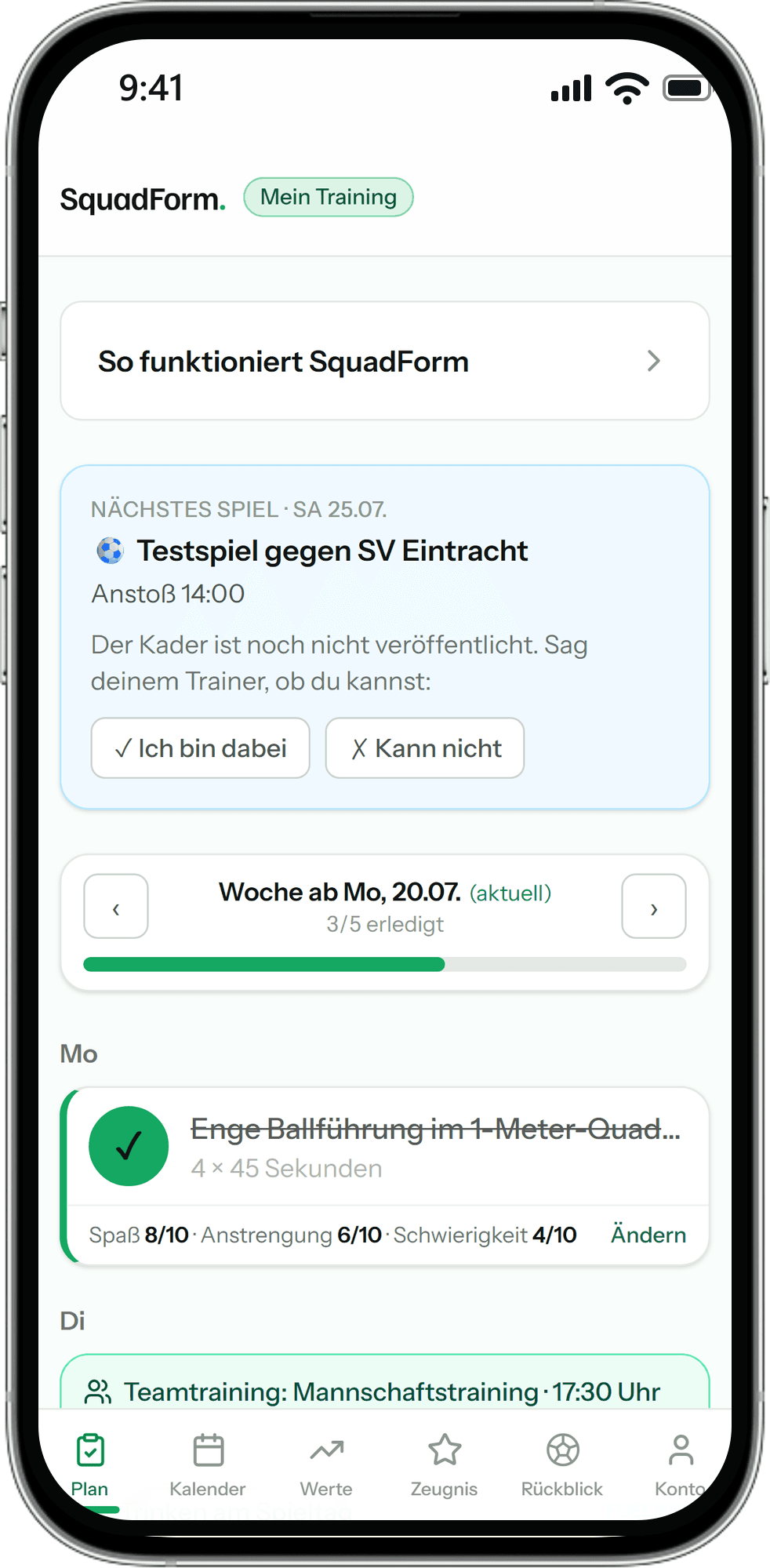 Individueller Wochenplan mit Übungen zum Abhaken