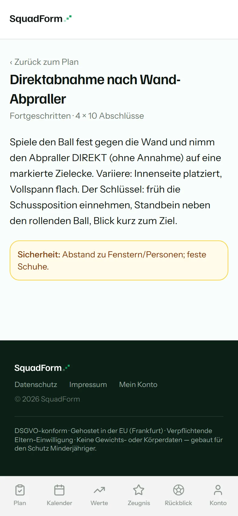 Spieler-Ansicht: Übung mit Anleitung, Ablauf und Sicherheitshinweis